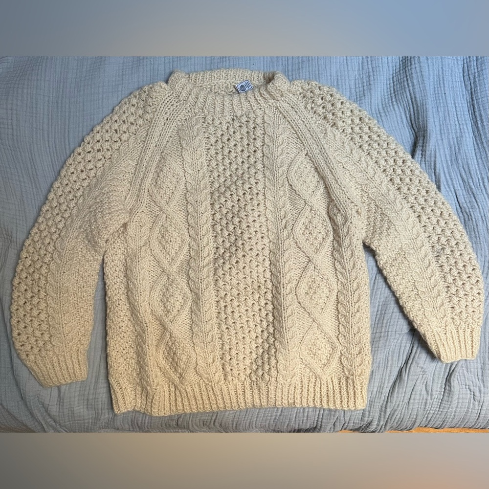 Vintage Grigoropoulos Bros Cream Cable Knit Sweater | M Wool Fisherman Handknit